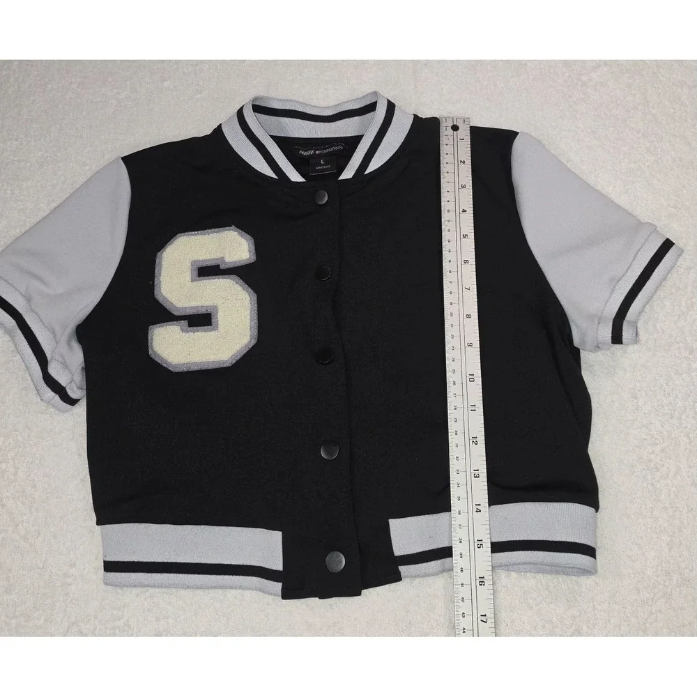 Massmode Varsity Short Sleeve Jacket Black/Gray Size Large 